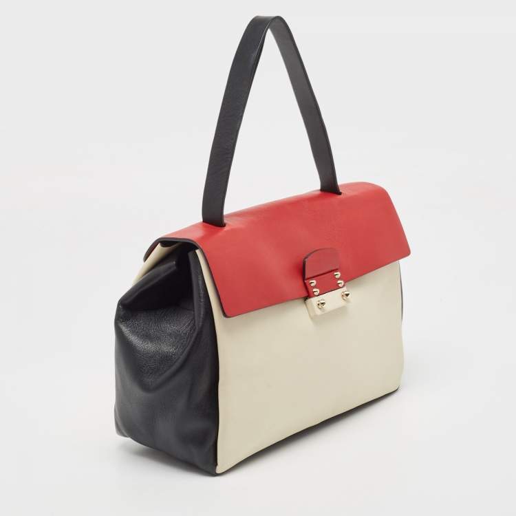 Pre Owned Valentino Tricolor Leather Medium Mime Top Handle Bag