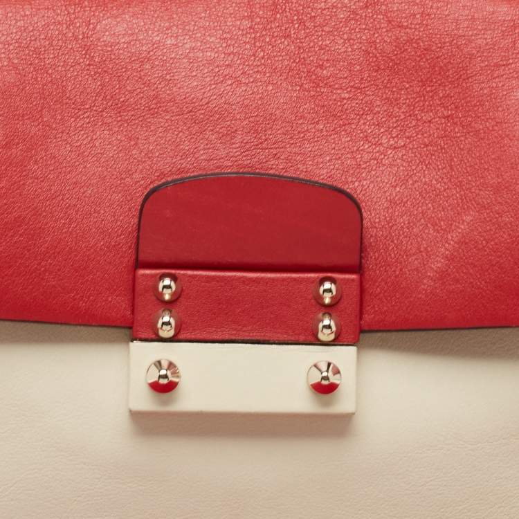 Pre Owned Valentino Tricolor Leather Medium Mime Top Handle Bag