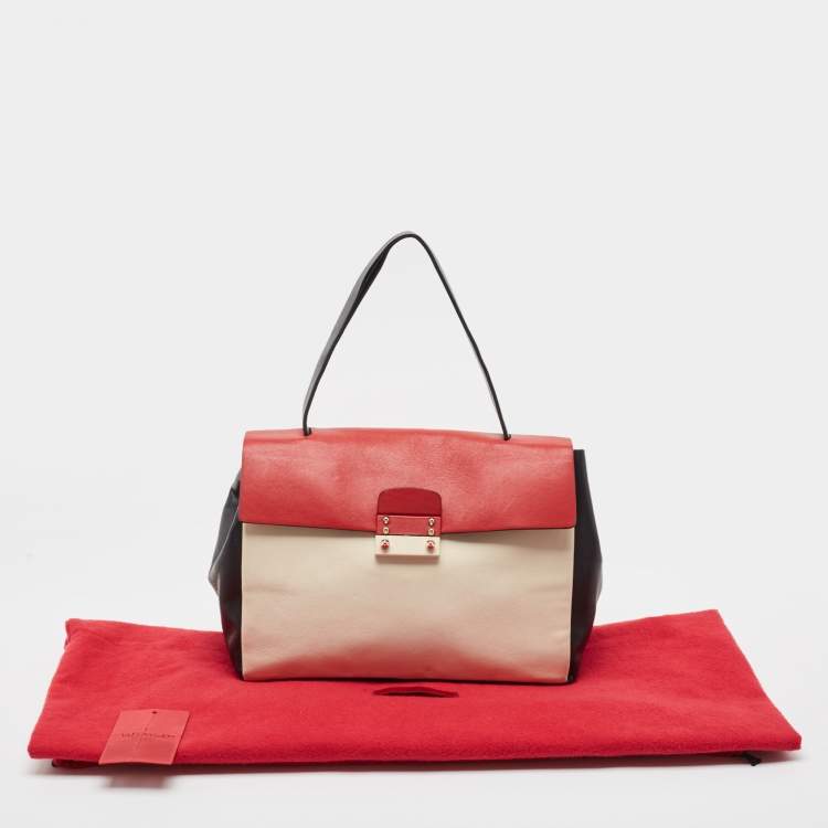 Pre Owned Valentino Tricolor Leather Medium Mime Top Handle Bag