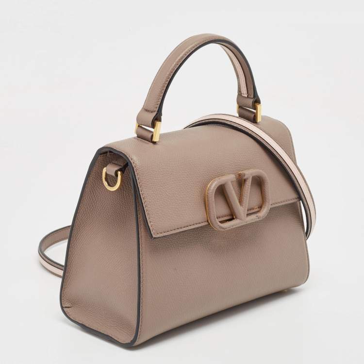 Pre Owned Valentino Beige Leather Small VSling Top Handle Bag
