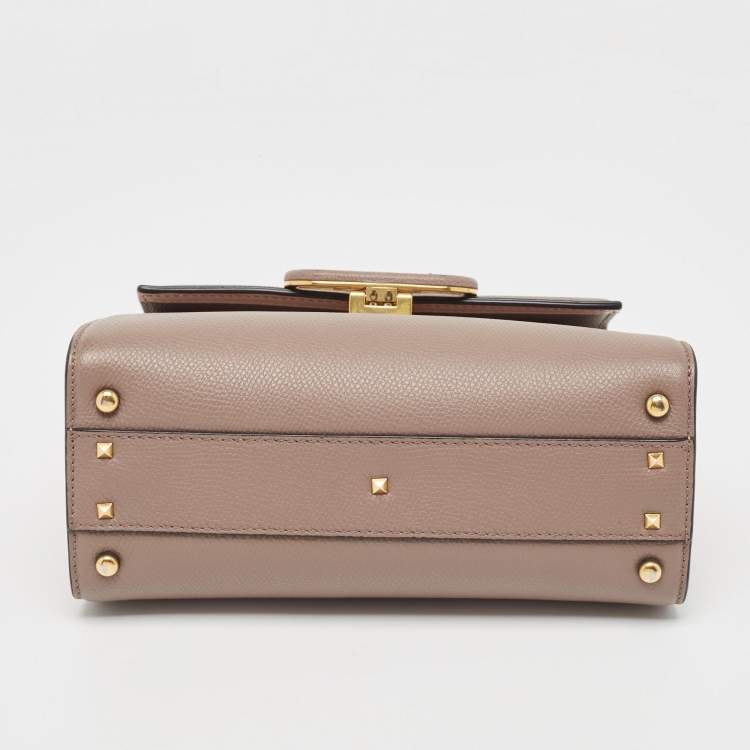Pre Owned Valentino Beige Leather Small VSling Top Handle Bag