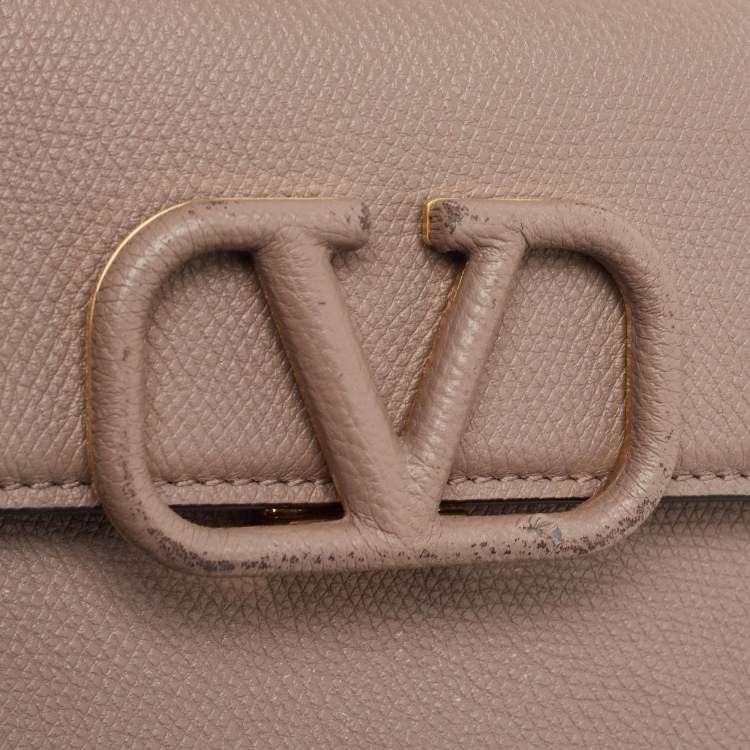 Pre Owned Valentino Beige Leather Small VSling Top Handle Bag