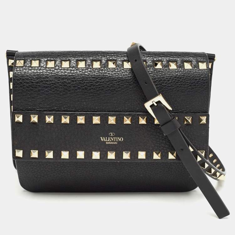 Pre Owned Valentino Black Leather Rockstud Crossbody Bag