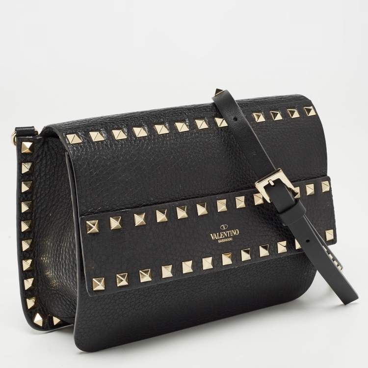 Pre Owned Valentino Black Leather Rockstud Crossbody Bag