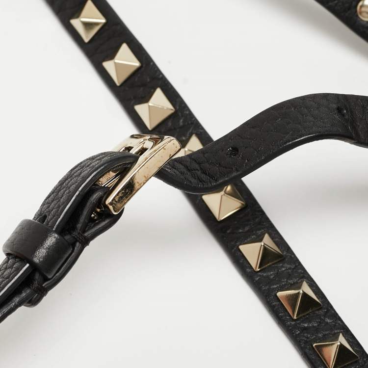 Pre Owned Valentino Black Leather Rockstud Flap Crossbody Bag