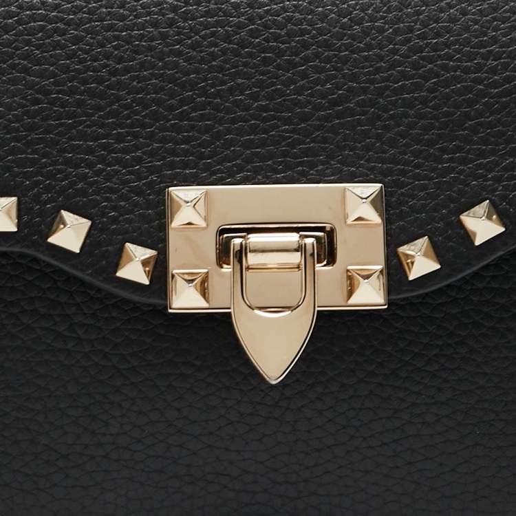 Pre Owned Valentino Black Leather Rockstud Flap Crossbody Bag