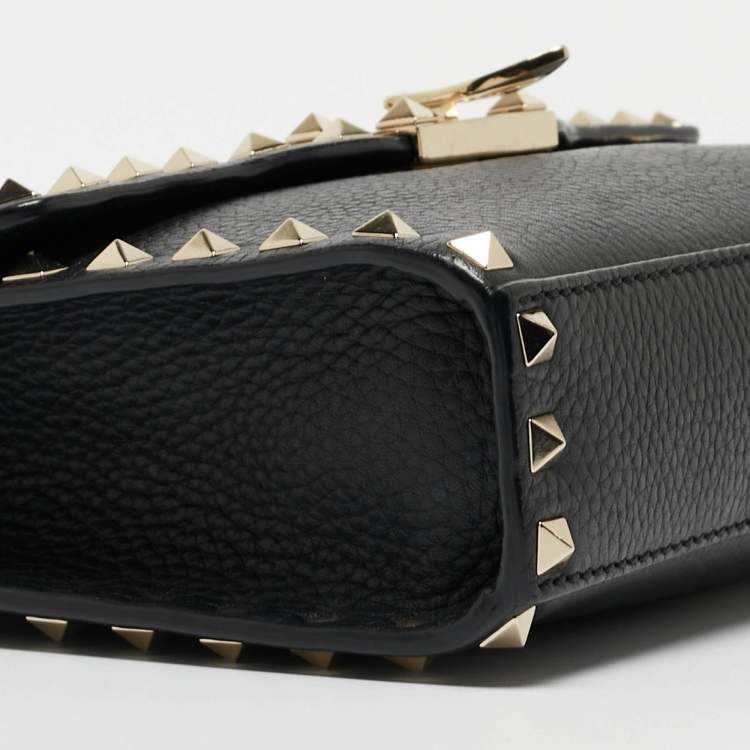 Pre Owned Valentino Black Leather Rockstud Flap Crossbody Bag