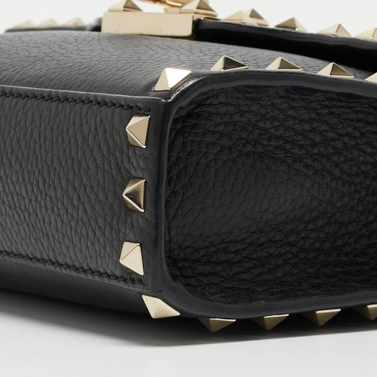 Pre Owned Valentino Black Leather Rockstud Flap Crossbody Bag