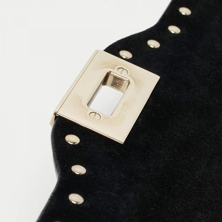 Pre Owned Valentino Black Leather Rockstud Flap Crossbody Bag