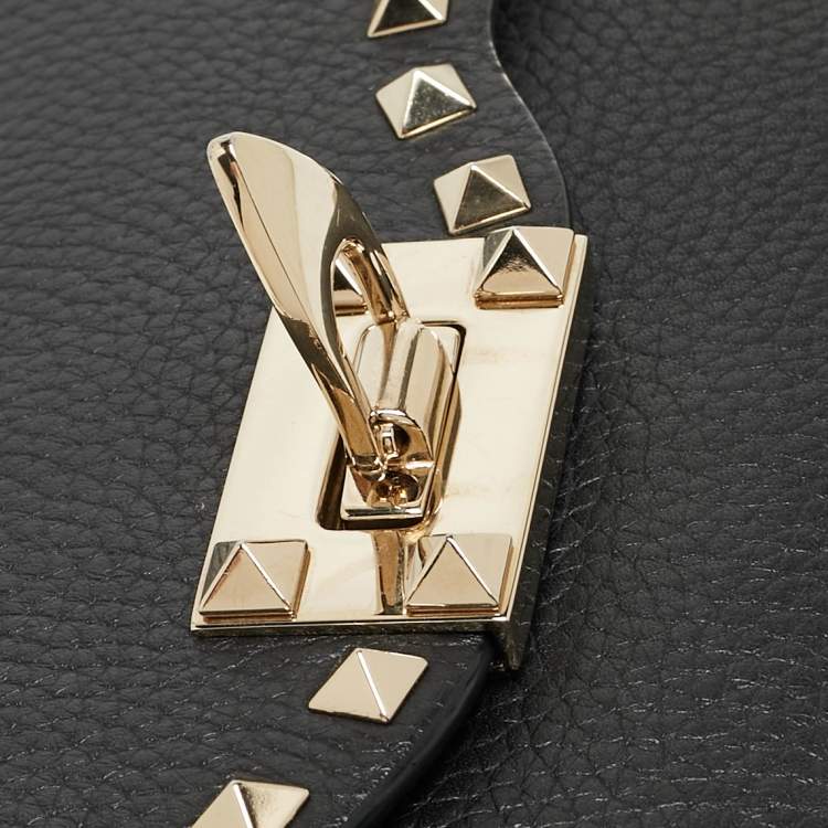 Pre Owned Valentino Black Leather Rockstud Flap Crossbody Bag