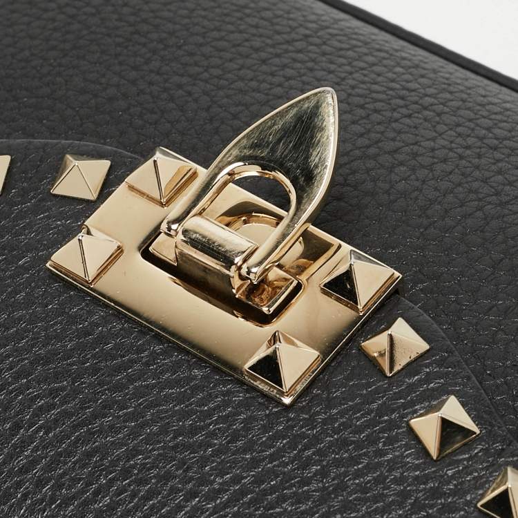 Pre Owned Valentino Black Leather Rockstud Flap Crossbody Bag
