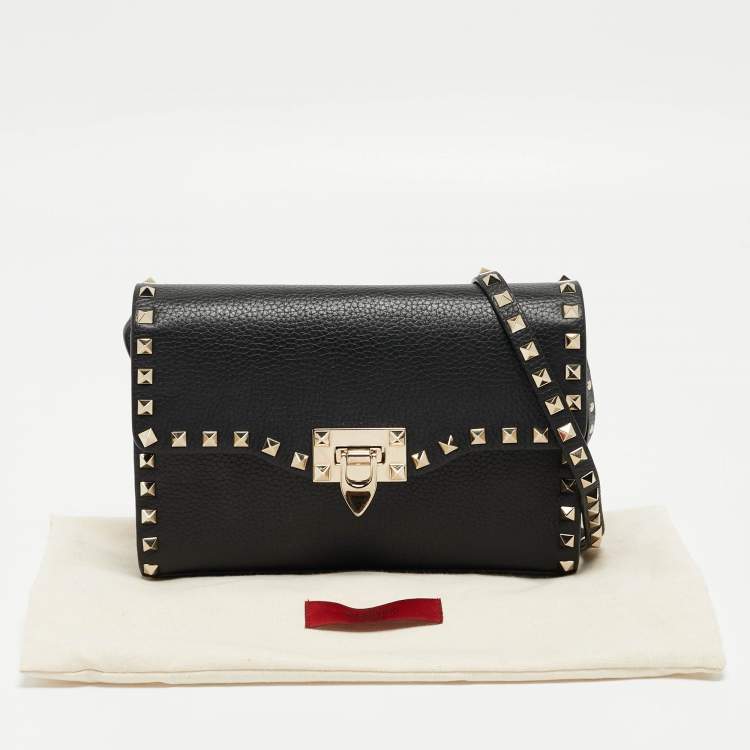 Pre Owned Valentino Black Leather Rockstud Flap Crossbody Bag