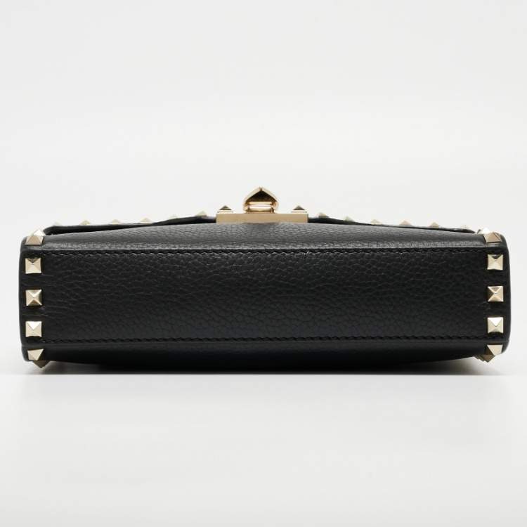 Pre Owned Valentino Black Leather Rockstud Flap Crossbody Bag
