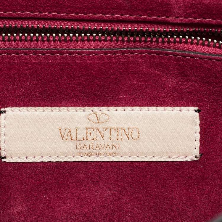 Pre Owned Valentino Magenta Leather Guitar Rolling Rockstud Shoulder Bag