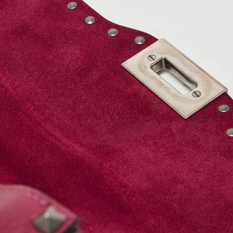 Pre Owned Valentino Magenta Leather Guitar Rolling Rockstud Shoulder Bag