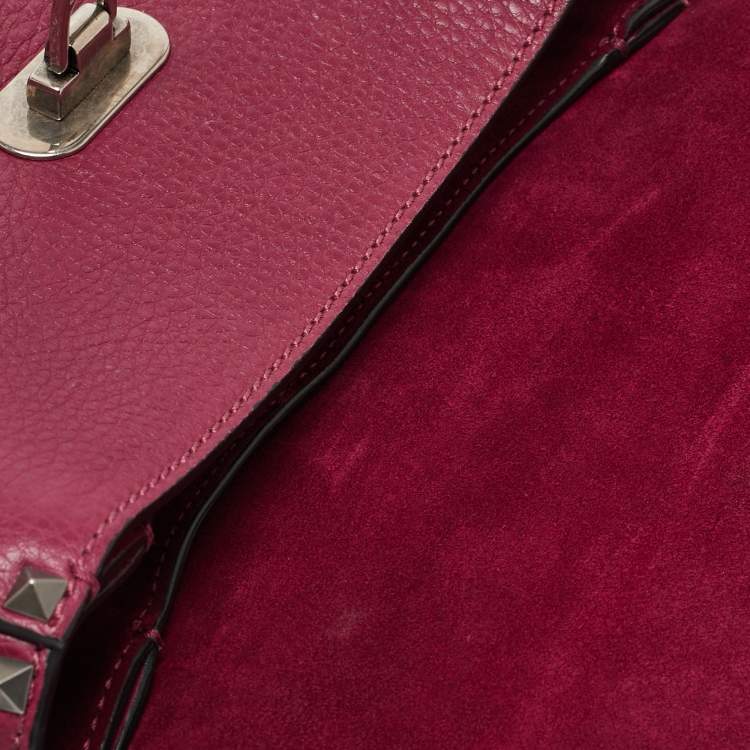 Pre Owned Valentino Magenta Leather Guitar Rolling Rockstud Shoulder Bag