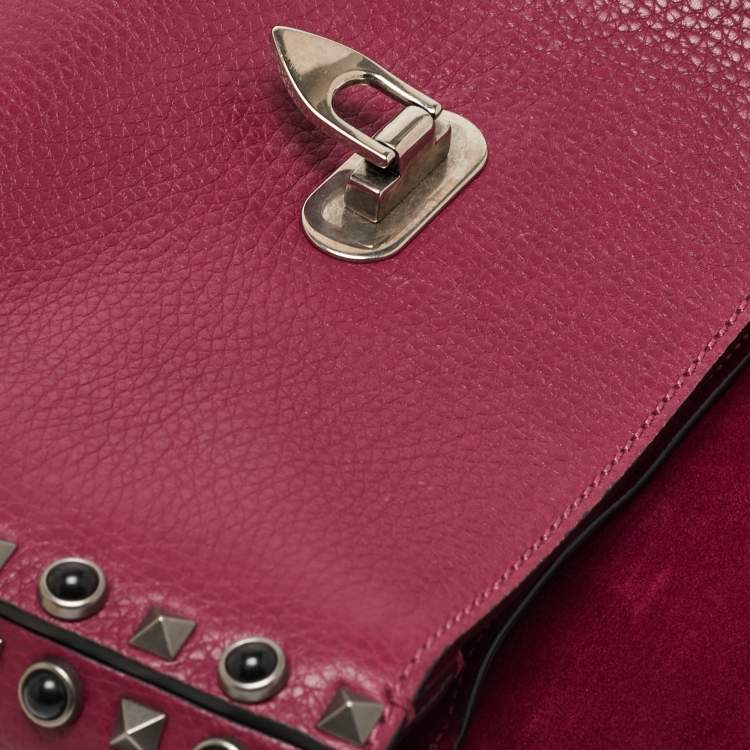 Pre Owned Valentino Magenta Leather Guitar Rolling Rockstud Shoulder Bag