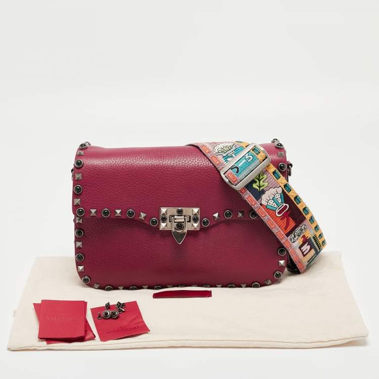 Pre Owned Valentino Magenta Leather Guitar Rolling Rockstud Shoulder Bag