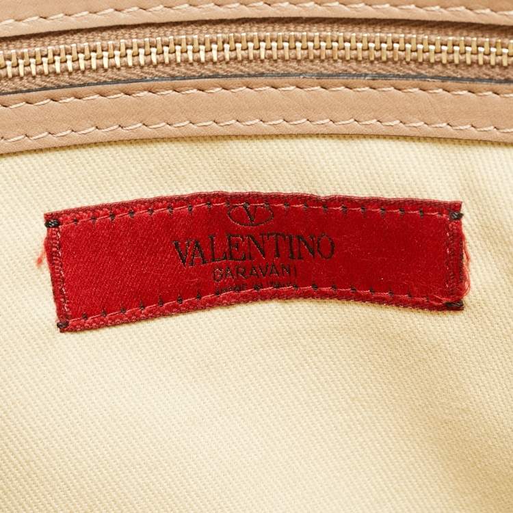 Pre Owned Valentino Beige Leather Rockstud Slim Top Handle Bag