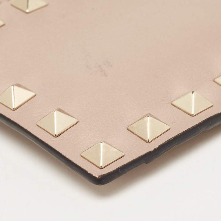 Pre Owned Valentino Poudre Pink Leather Rockstud Zip Card Case
