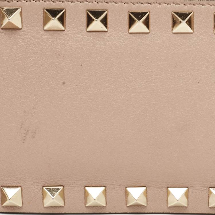 Pre Owned Valentino Poudre Pink Leather Rockstud Zip Card Case