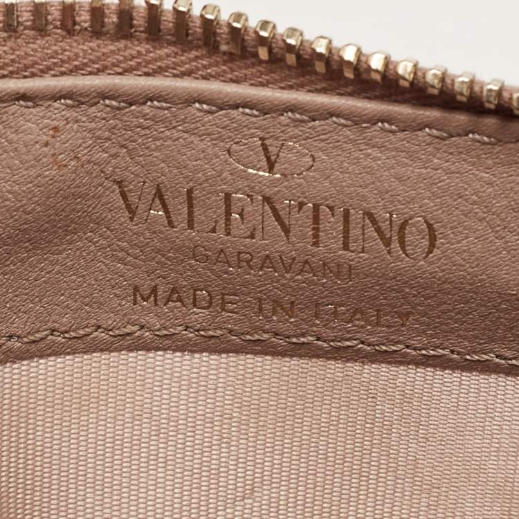 Pre Owned Valentino Poudre Pink Leather Rockstud Zip Card Case