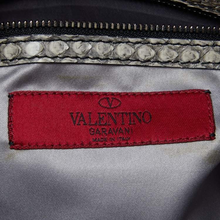 Pre Owned Valentino Grey/Gold Python Crystal Embellished Catch Tote
