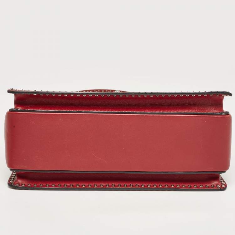 Pre Owned Valentino Red Leather Rockstud Top Handle Bag