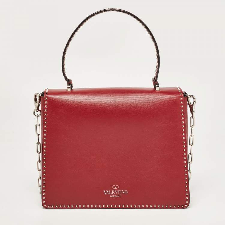 Pre Owned Valentino Red Leather Rockstud Top Handle Bag