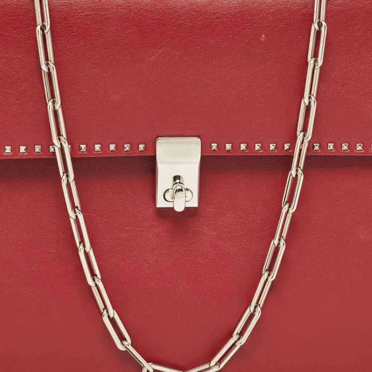 Pre Owned Valentino Red Leather Rockstud Top Handle Bag