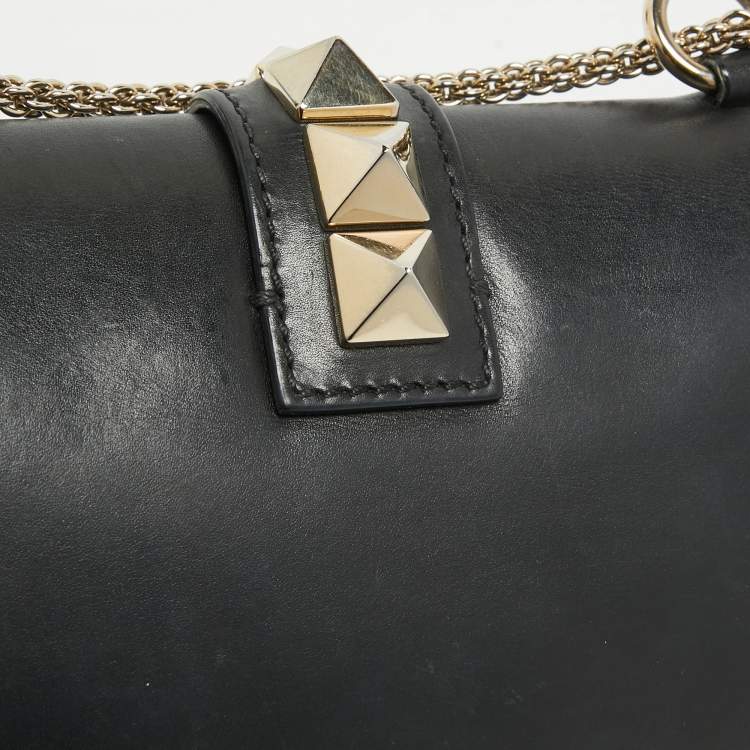 Pre Owned Valentino Black Leather Small Rockstud Glam Lock Flap Bag