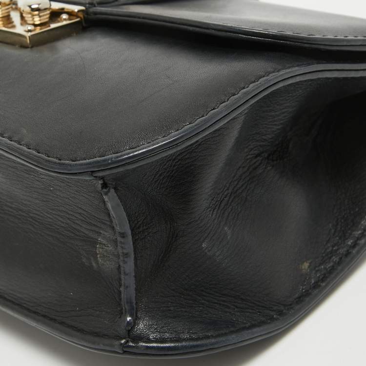 Pre Owned Valentino Black Leather Small Rockstud Glam Lock Flap Bag