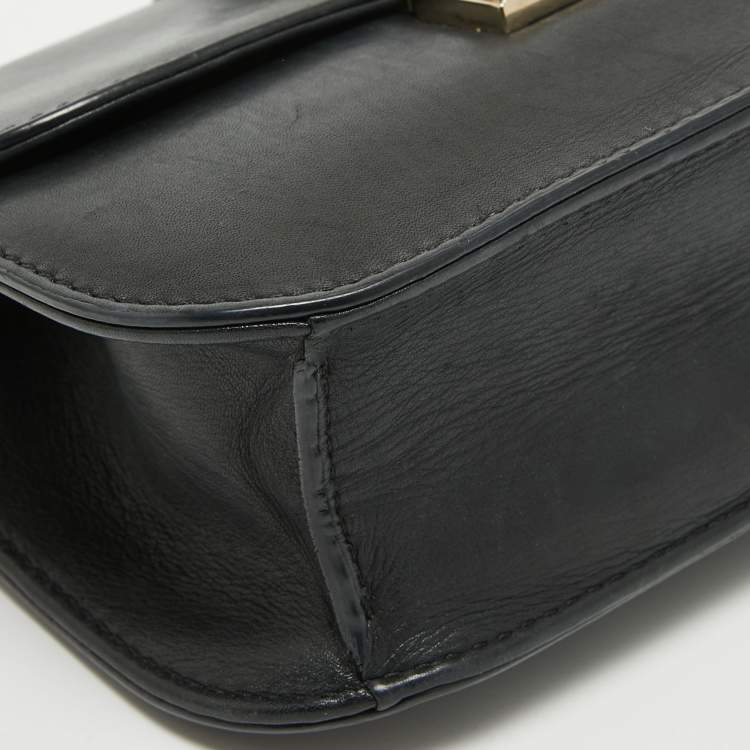 Pre Owned Valentino Black Leather Small Rockstud Glam Lock Flap Bag