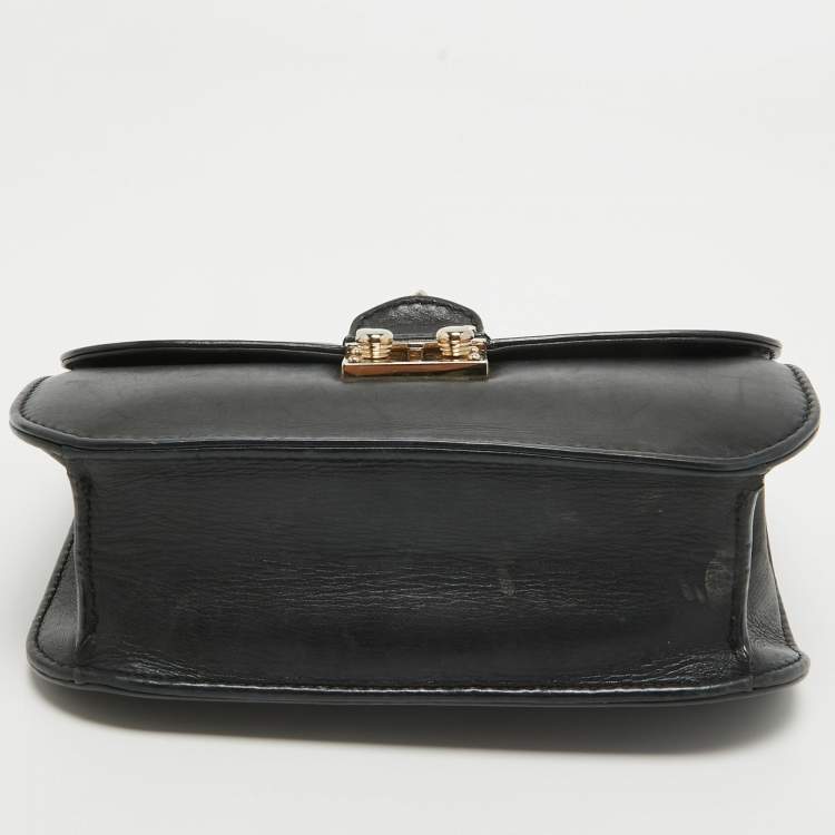 Pre Owned Valentino Black Leather Small Rockstud Glam Lock Flap Bag