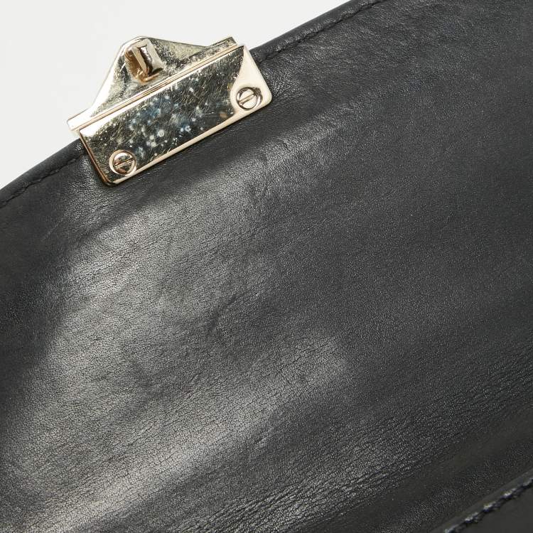Pre Owned Valentino Black Leather Small Rockstud Glam Lock Flap Bag