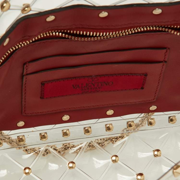Pre Owned Valentino Transparent /Red PVC Medium Rockstud Spike Top Handle Bag