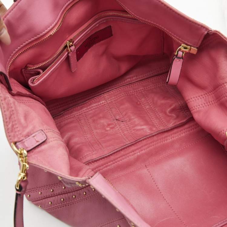 Pre Owned Valentino Pink Leather Studded Zip Tote