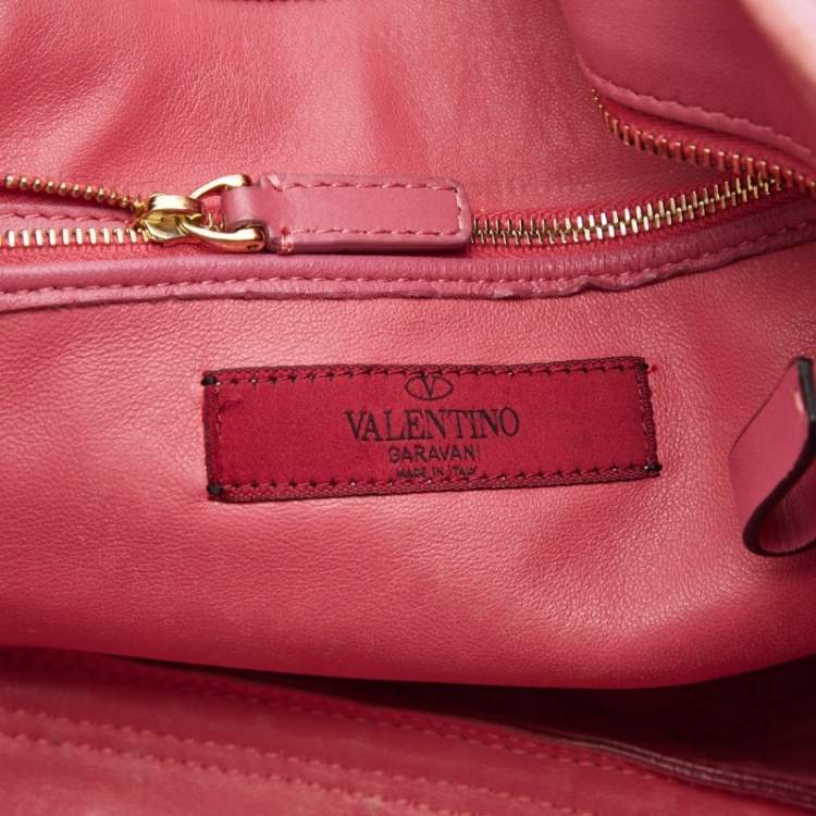 Pre Owned Valentino Pink Leather Studded Zip Tote