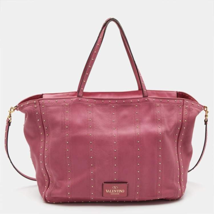 Pre Owned Valentino Pink Leather Studded Zip Tote