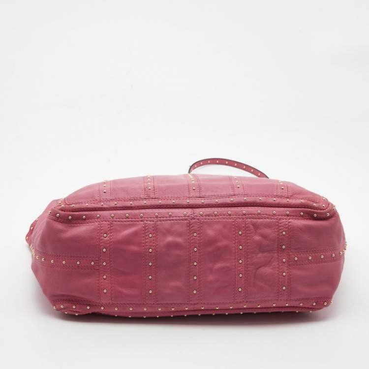 Pre Owned Valentino Pink Leather Studded Zip Tote
