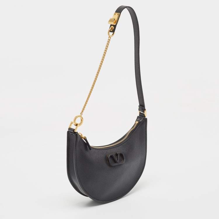 Pre Owned Valentino Black Leather Mini VLogo Hobo