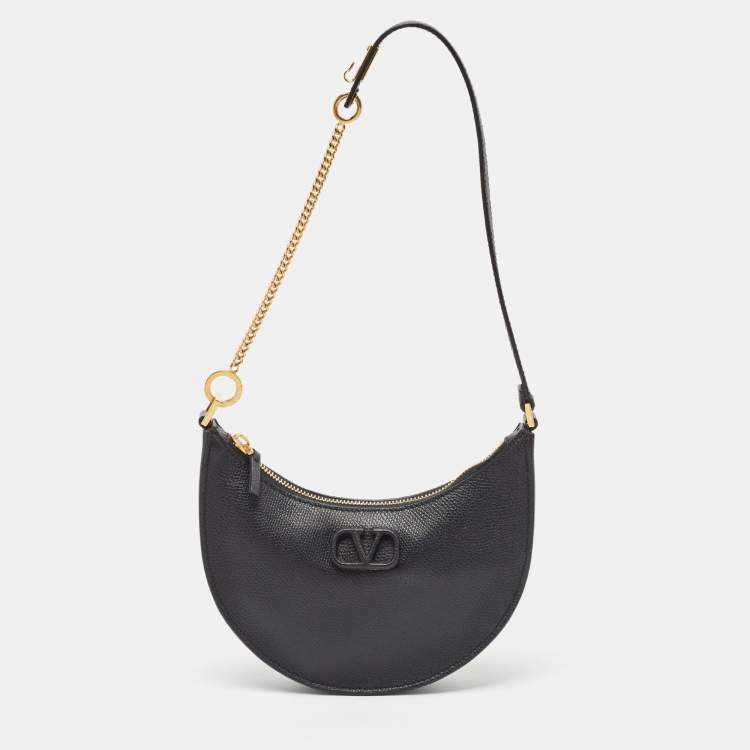 Pre Owned Valentino Black Leather Mini VLogo Hobo
