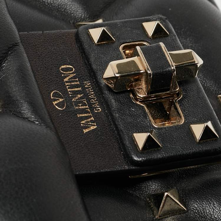 Pre Owned Valentino Black Quilted Leather Medium Candystud Top Handle Bag