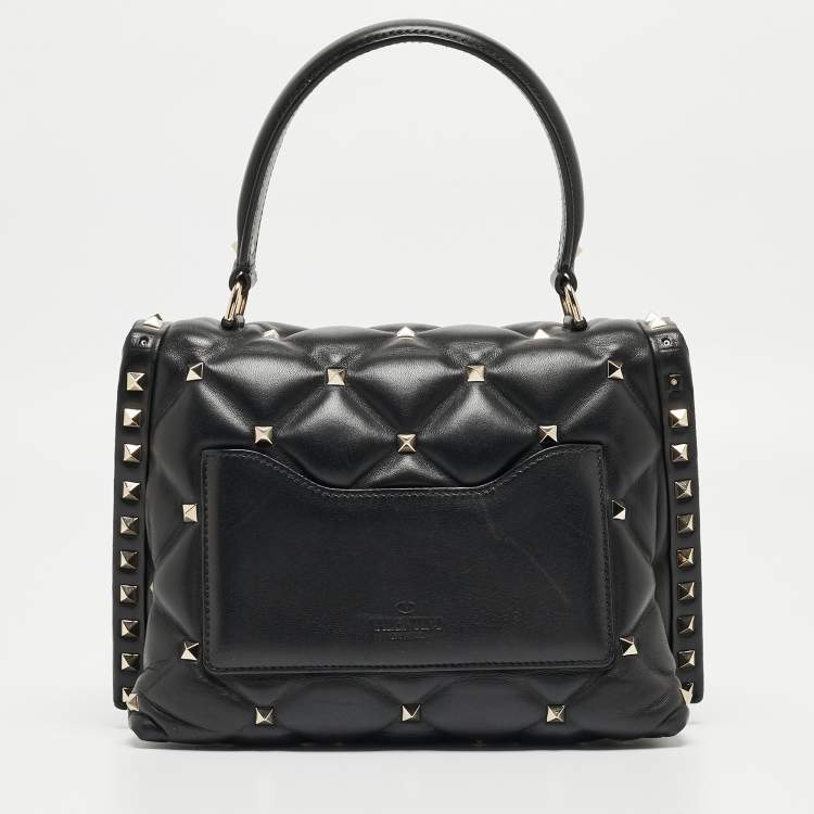 Pre Owned Valentino Black Quilted Leather Medium Candystud Top Handle Bag
