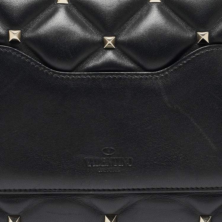 Pre Owned Valentino Black Quilted Leather Medium Candystud Top Handle Bag