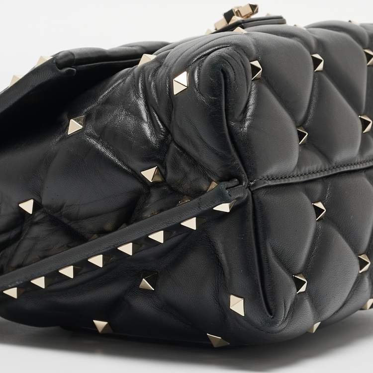 Pre Owned Valentino Black Quilted Leather Medium Candystud Top Handle Bag