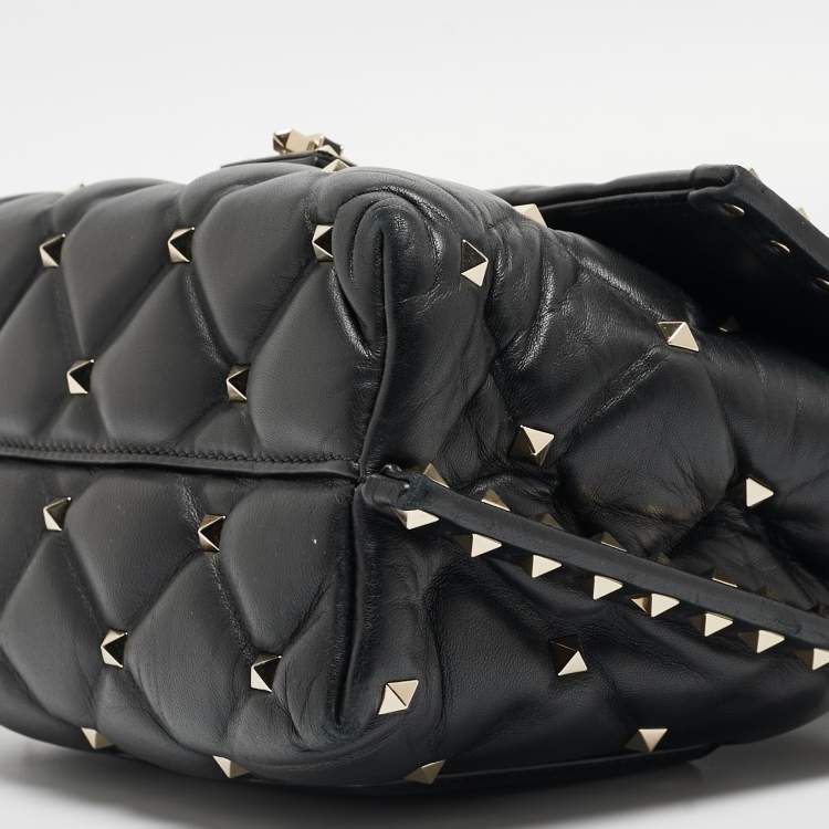Pre Owned Valentino Black Quilted Leather Medium Candystud Top Handle Bag