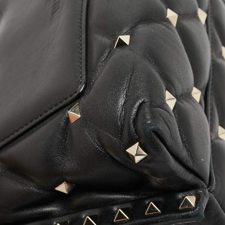 Pre Owned Valentino Black Quilted Leather Medium Candystud Top Handle Bag