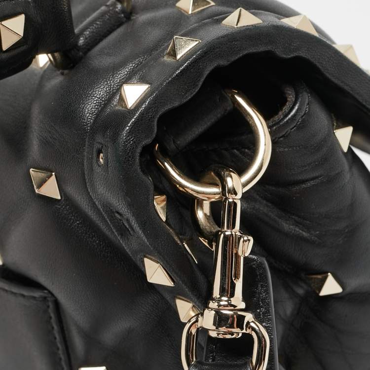 Pre Owned Valentino Black Quilted Leather Medium Candystud Top Handle Bag