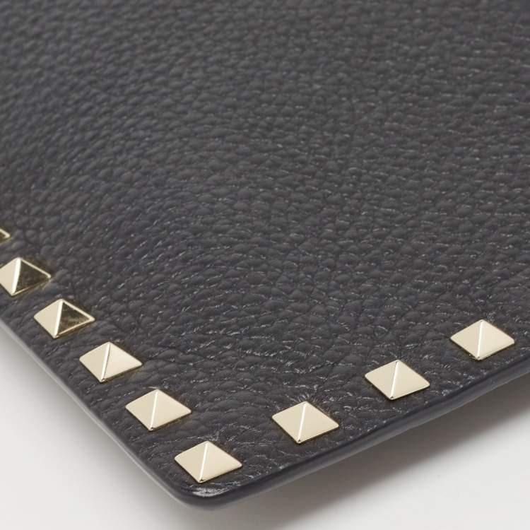 Pre Owned Valentino Black Leather Rockstud Envelope Pouch